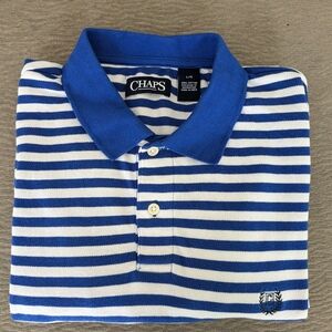 Chaps White and Blue Striped Polo. Sz L